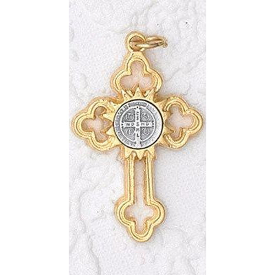 Saint Benedict Gold Tone Cross with Silver Tone Medal - 2 Options