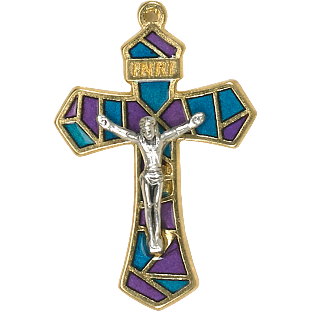 1-1/4 inch Purple/Blue Enameled Gold Tone Crucifix - Pack of 12
