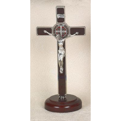 Saint Benedict Brown Enameled Cross - Enameled Medal - On Base
