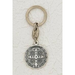 Saint Benedict Silver Tone Token Keychain Pack of 6