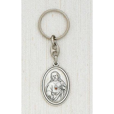 Sacred Heart Jesus Oval Silver Tone Key Chain - Boxed  - Pack of 6