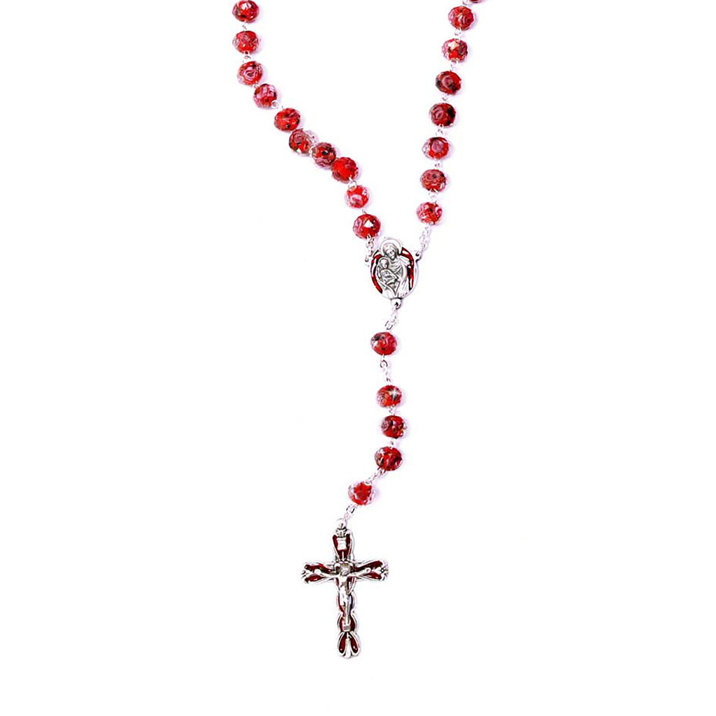 Christmas Rosary - Genuine 10mm with Enamel Holy Family Center and Enamel Cross
