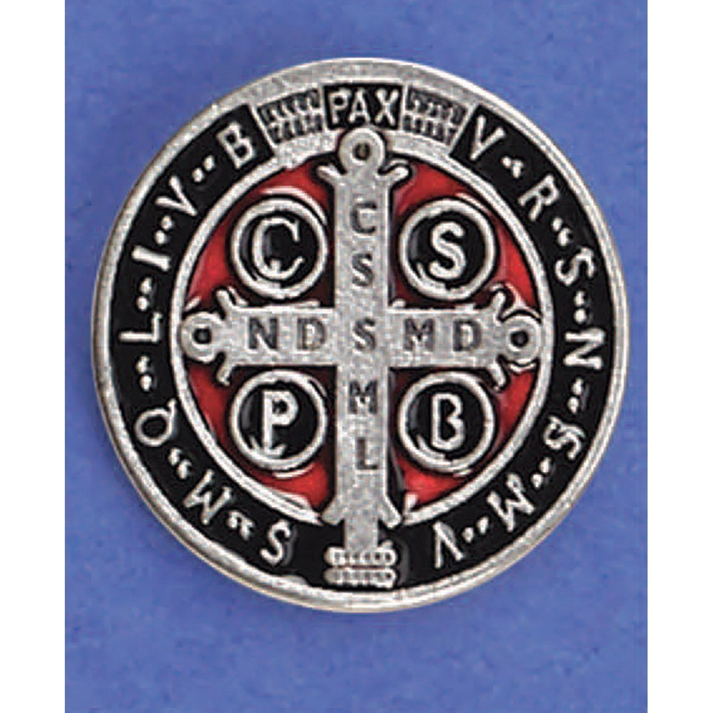Saint Benedict Lapel Pin - Silver Toned Black/Red Enamel - Pack of 6