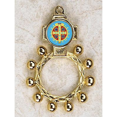St Benedict - Finger Rosary - Graphic Gold Tone