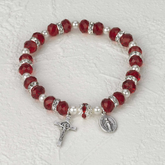 Crystal Rosary Bracelet-Red- 12 mm - Pack of 3