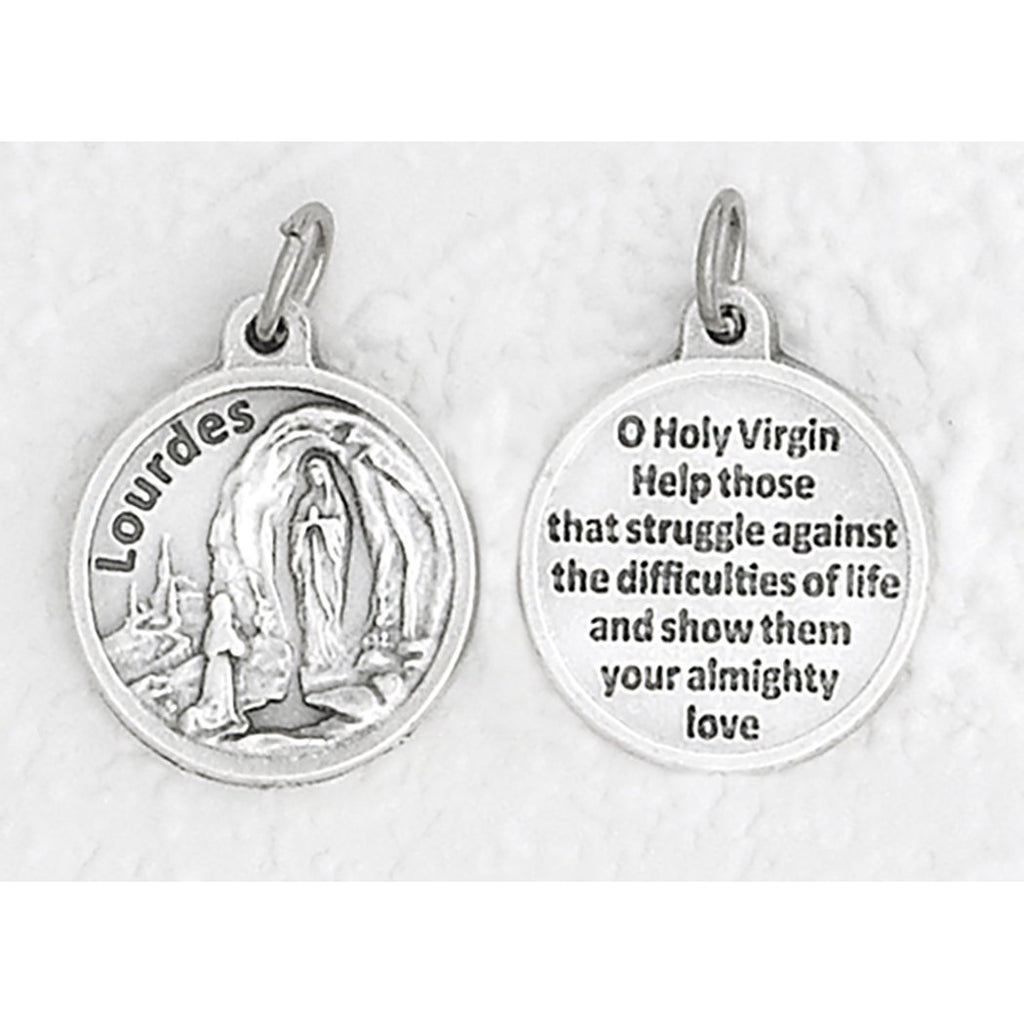Lady of Lourdes Silver Tone Round Medal - 4 Options