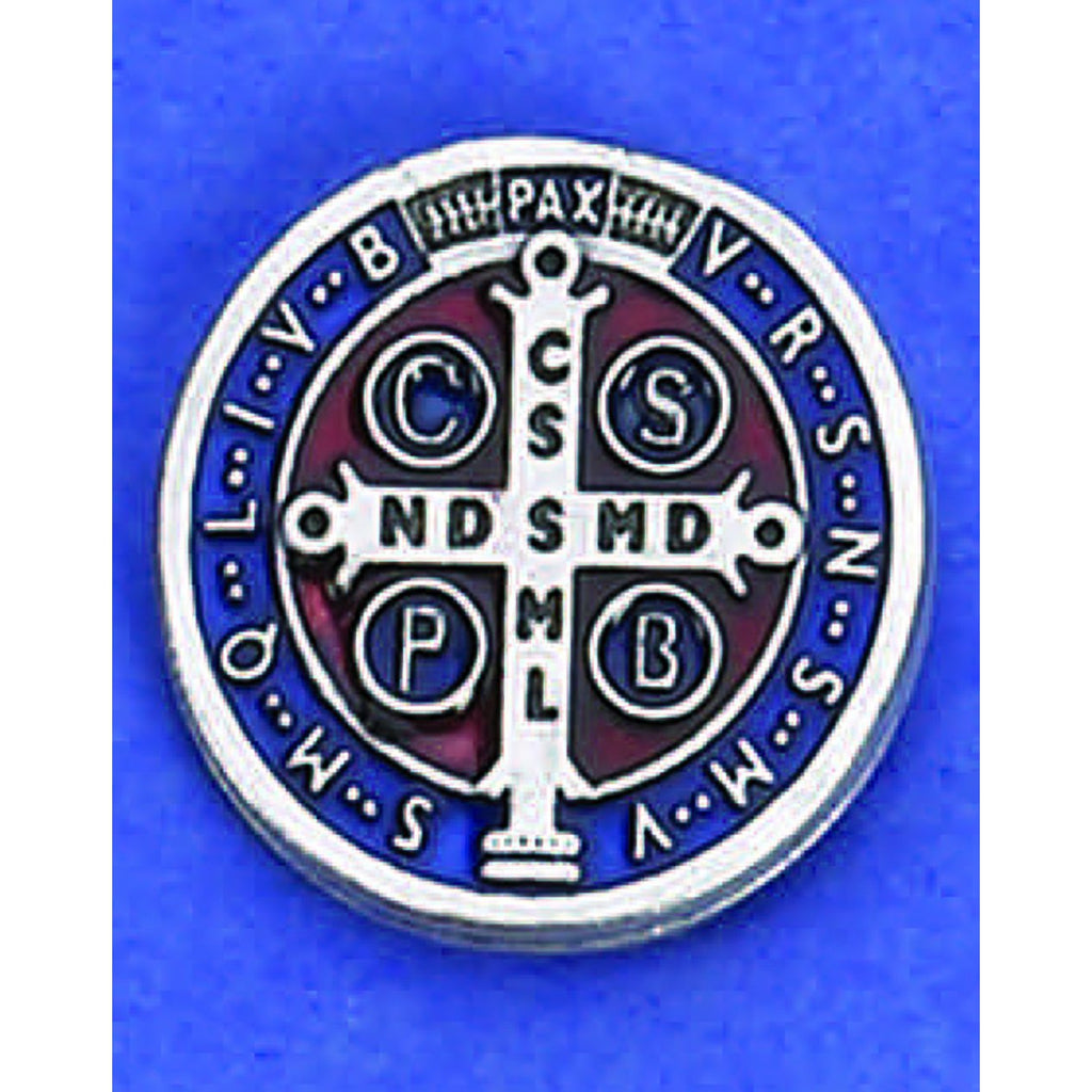 Saint Benedict Lapel Pin - Silver Tone Dark Blue - Pack of 6