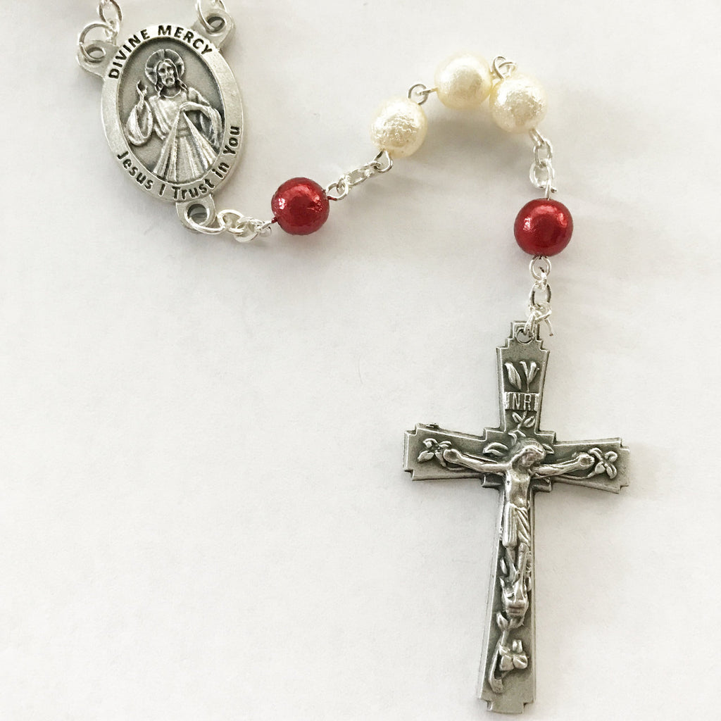 Divine Mercy Imitation Pearl Rosary
