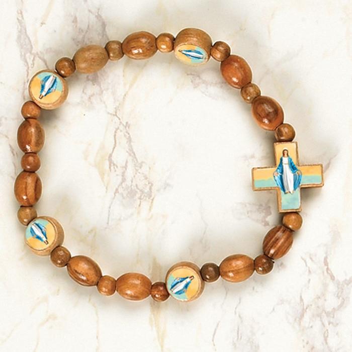 Lady of Grace - Italian Wood Saint Stretch Bracelets - Pack of 6