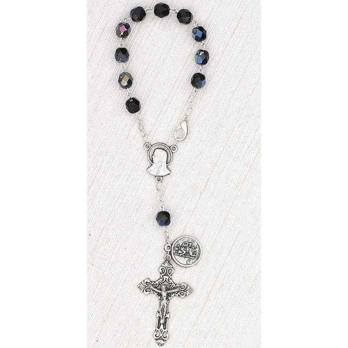 St Christopher Auto Rosary - Black Glass - Pack of 3