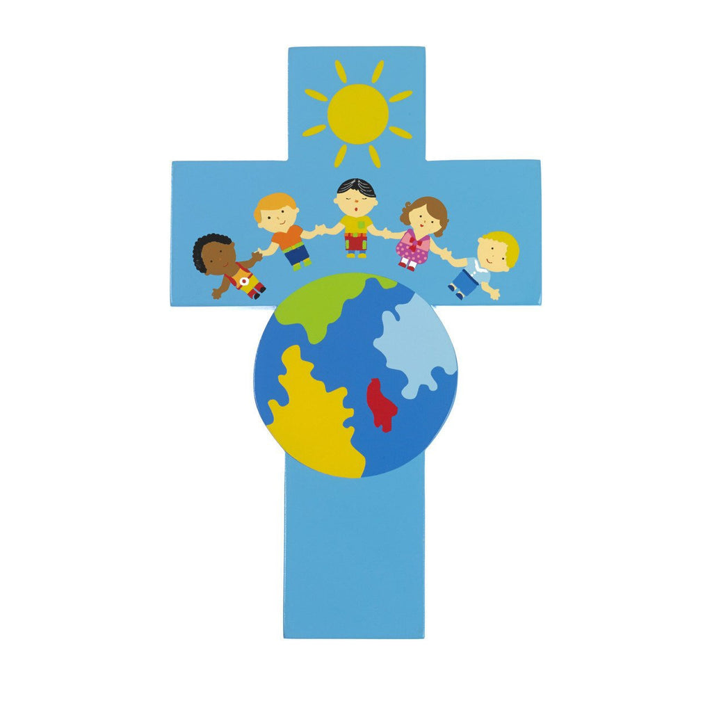 8 inch Wood Cross - Children of the World - Blue - Pack of 4
