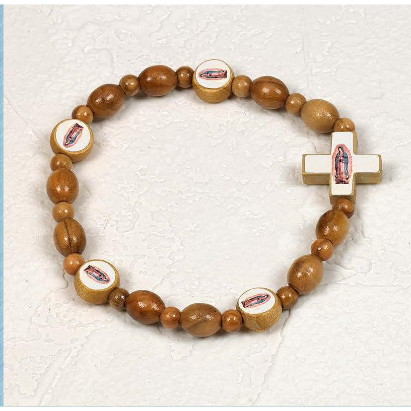 Our Lady of Guadalupe Olive Wood Stretch Bracelet - Pack of 6