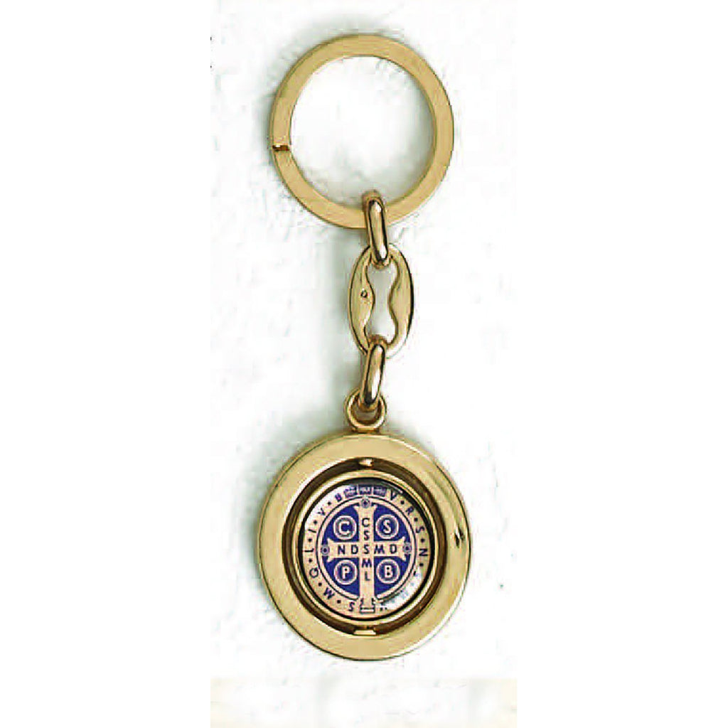 Gold Tone Foil Spinning Saint Benedict Key Chain - Pack of 6