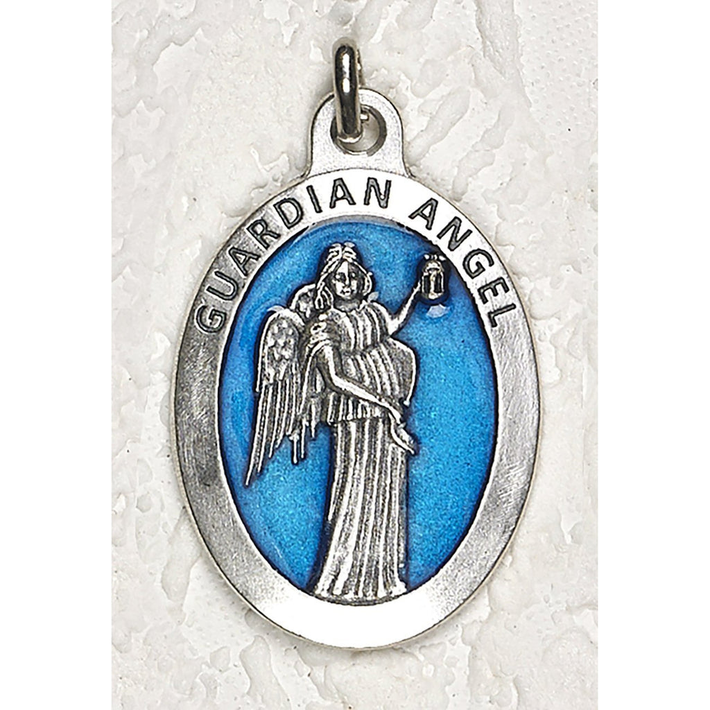 Gurdian Angel 1-1/2 Inch Oval Blue Enamel Medal - Pack of 12