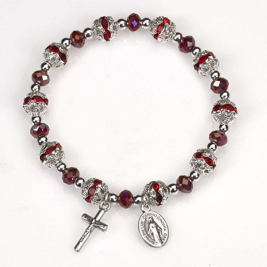Red Stretch Rosary Bracelet - Pack of 4