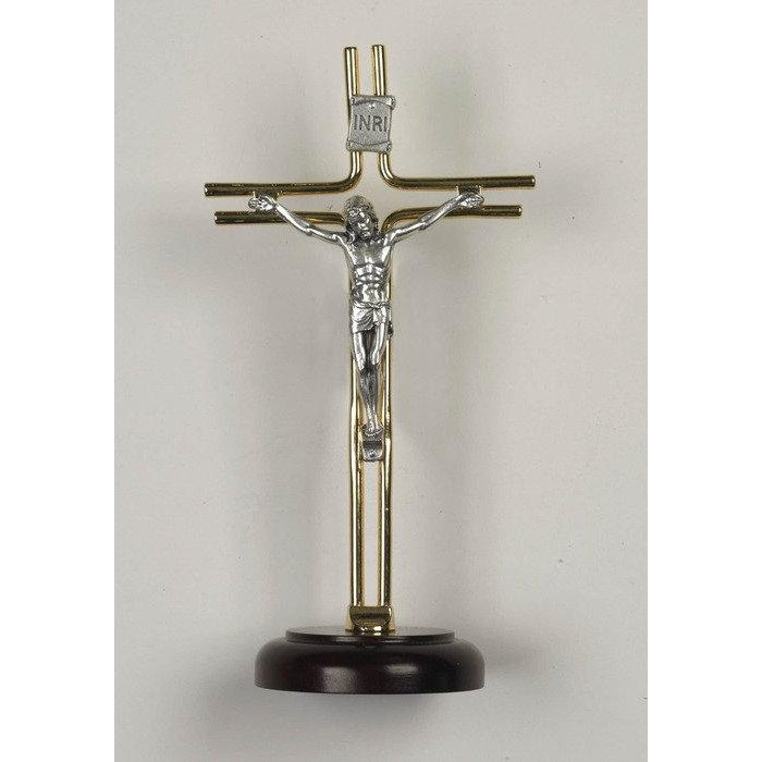 8" Gold & Silver St Benedict on Wood Base