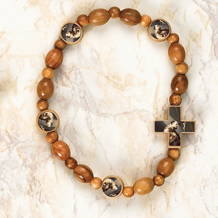 St. Francis - Italian Wood Stretch Bracelets - Pack of 6