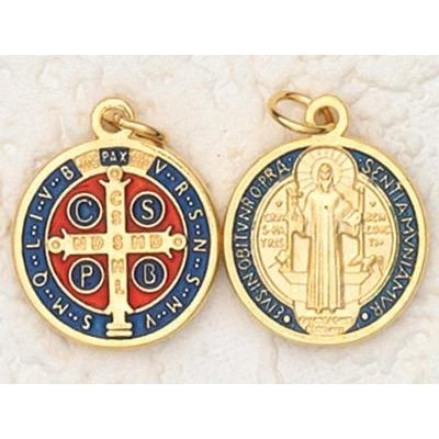 Saint Benedict Gold Tone - Dark Blue Enamel Medal - 9 Options