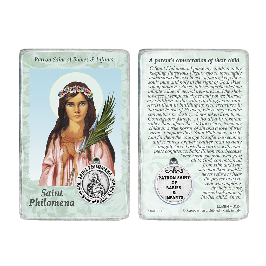 St. Philomena Prayer Card with Medal- Healing Saint for Babies & Infants