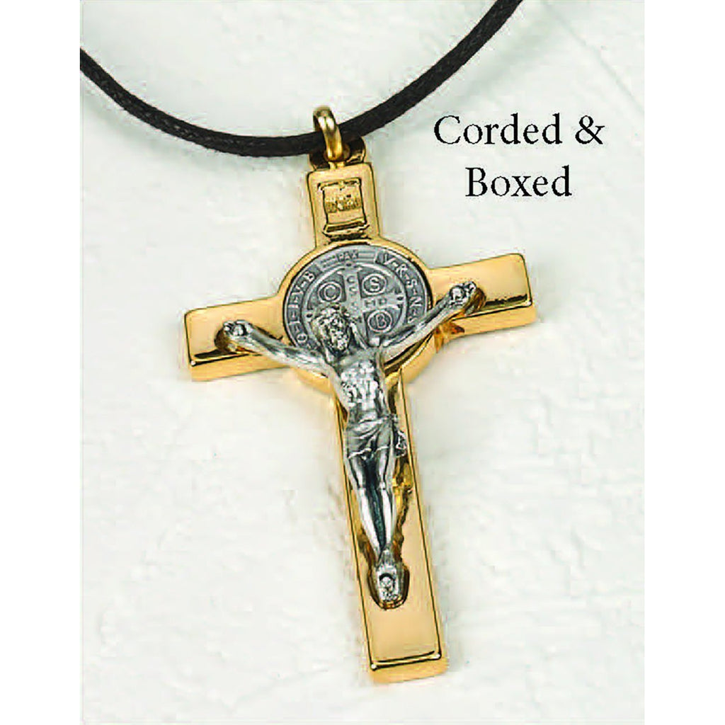 Saint Benedict Silver/Gold Tone Classic Crucifix - Silver Tone Medal