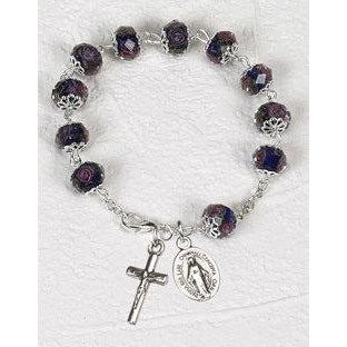 Dark Blue Crystal Rosary Bracelet with Pink Rose