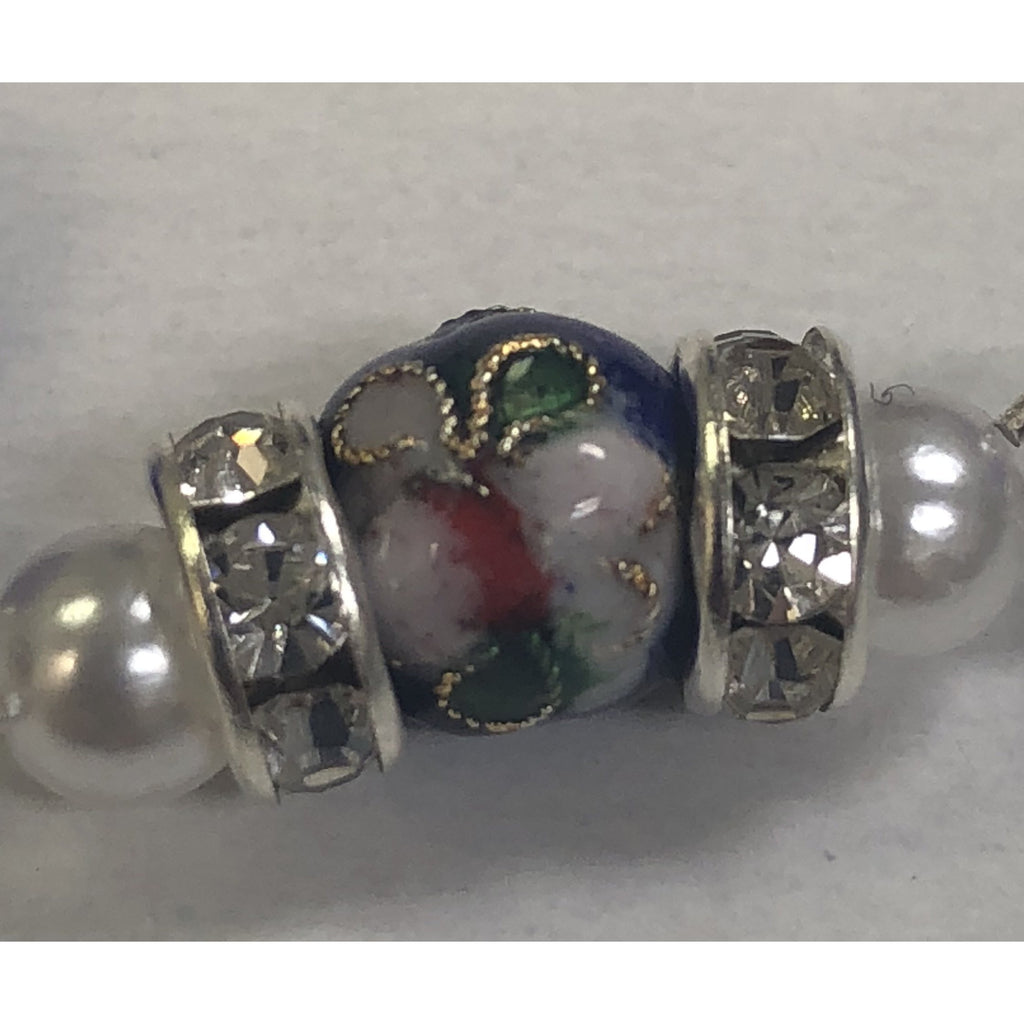 Genuine Crystal Blue Bead with Unique Cloisonné Rondelle Our Father Bead with Imitation Pearl and Mini Crystals