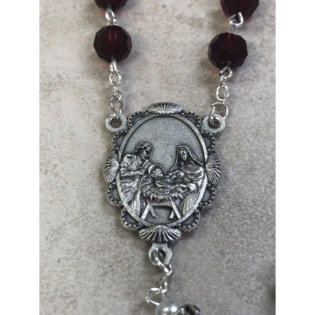 Christmas Rosary- Genuine Crystal 7mm beads with a unique Cloisonné Rondelle our father bead, with mini crystals and imitation pearls.