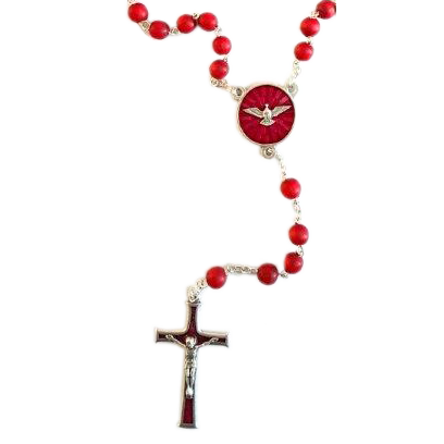 2 Inch Silver Tone Confirmation Rosary Box With Red Confirmation Rosary