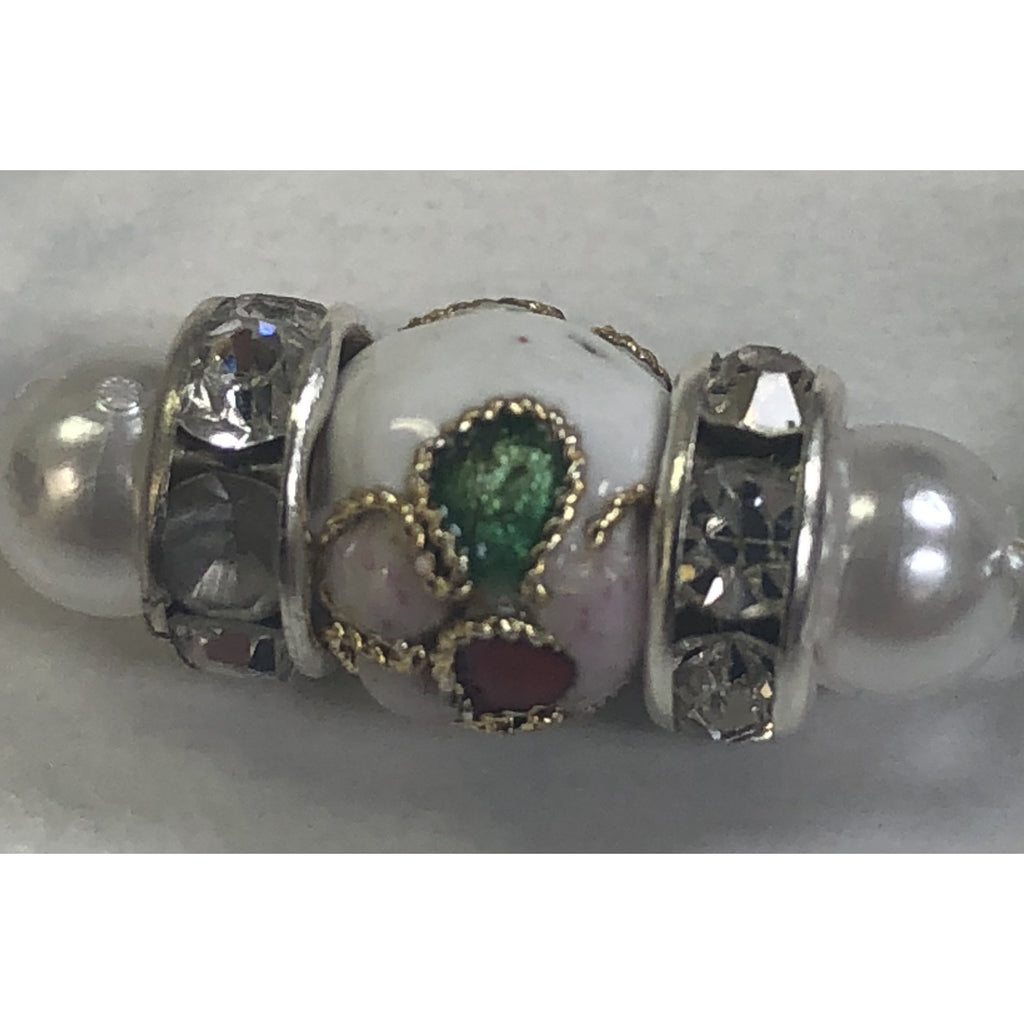 Genuine Crystal Clear Bead with Unique Cloisonné Rondelle Our Father Bead with Imitation Pearl and Mini Crystals