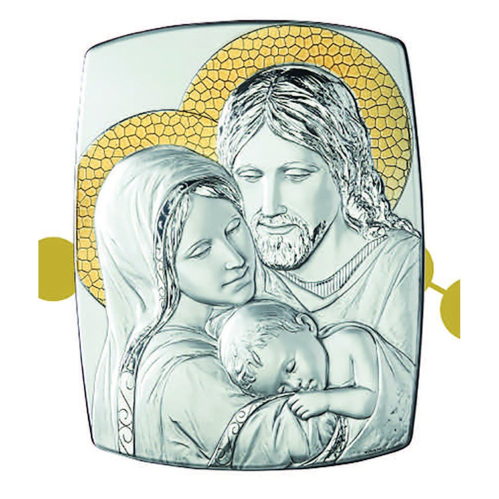 Holy Family Sterling Silver on wood Plaque