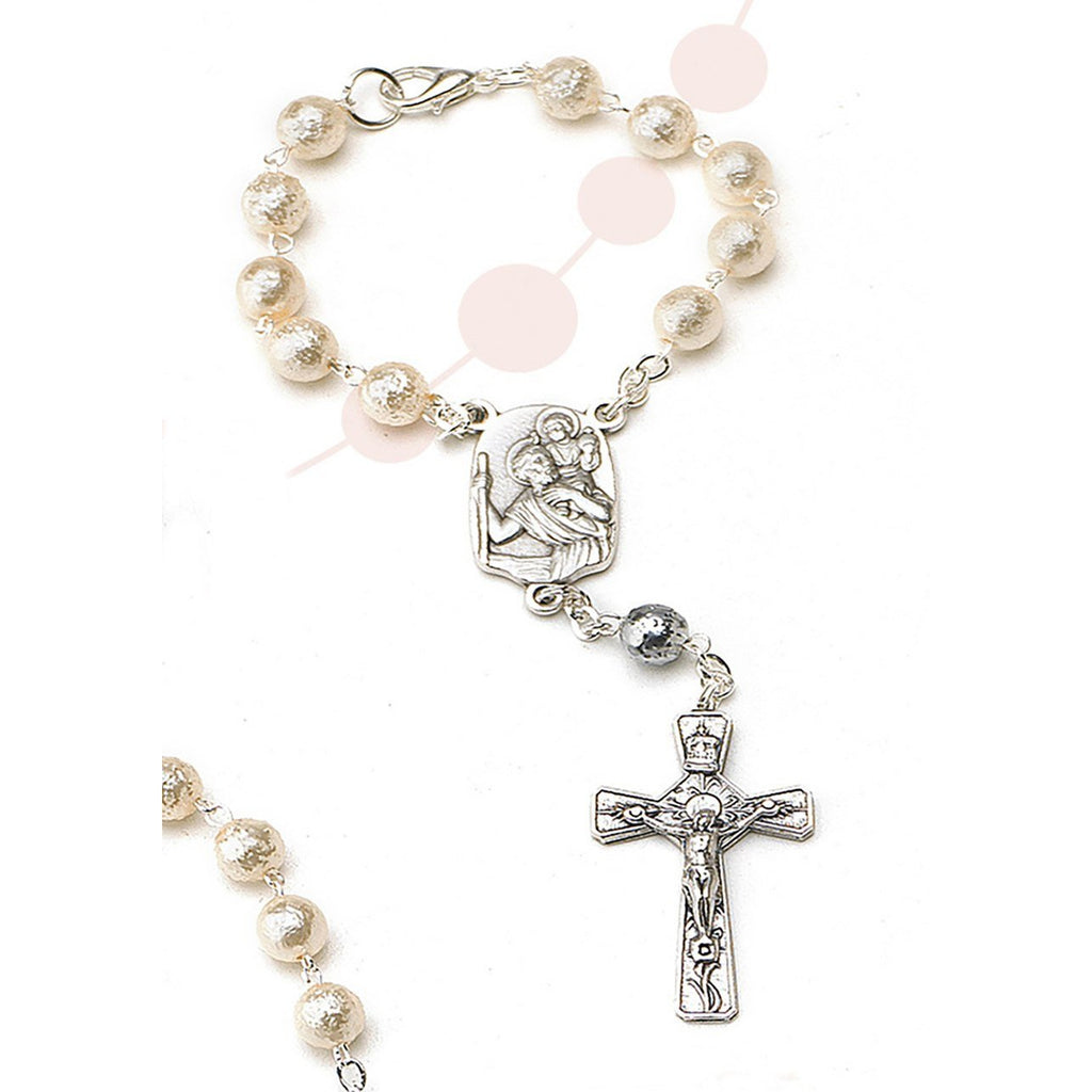 St Christopher Auto Rosary - Glass Imitation Pearl - Pack of 4