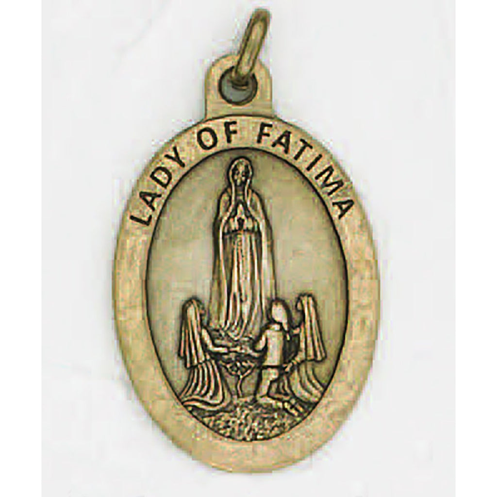 Lady of Fatima Premium 1 inch Brass Tone Double Sided Medal - 4 Options