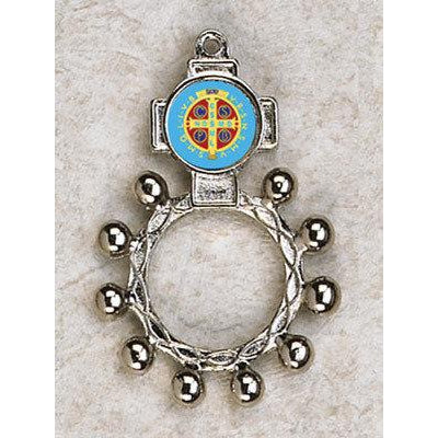 St. Benedict - Finger Rosary - Graphic Silver Tone - Pack of 25