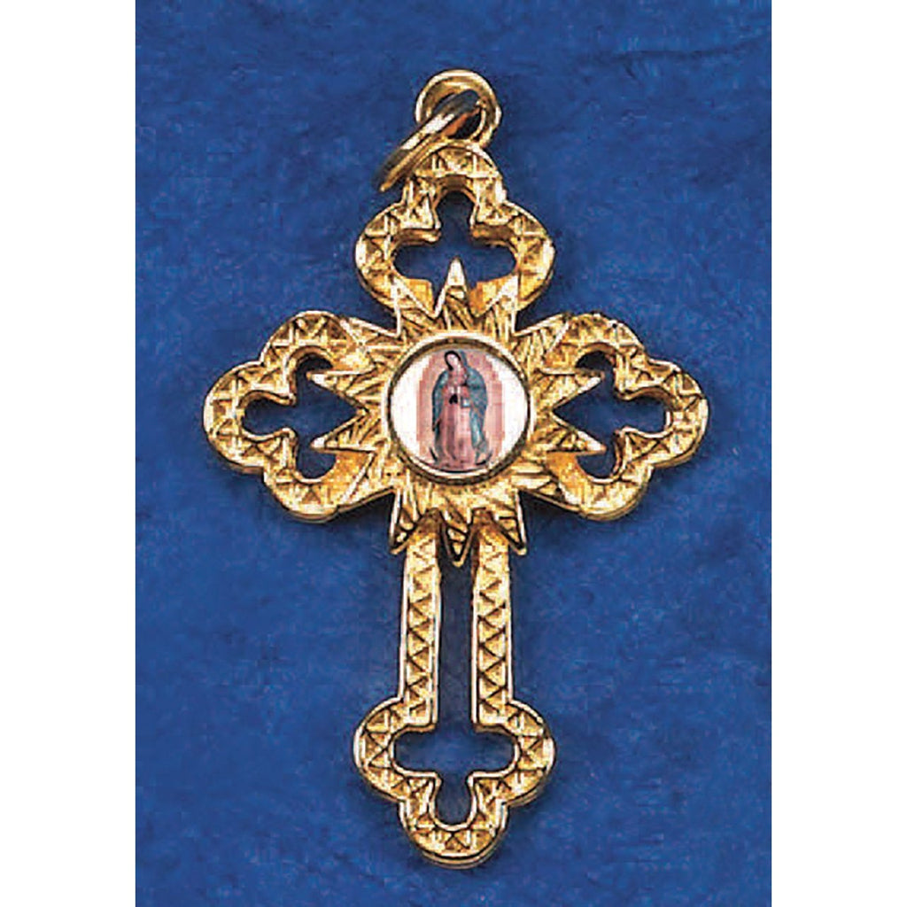 Gold Tone Cut Out Cross with Lady of Guadalupe Center