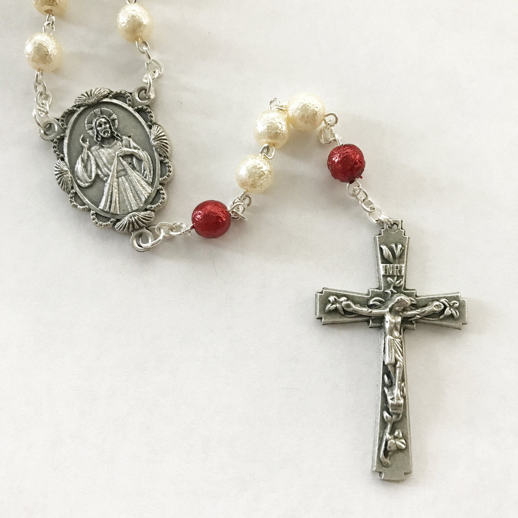 Deluxe Divine Mercy Imitation Pearl Rosary