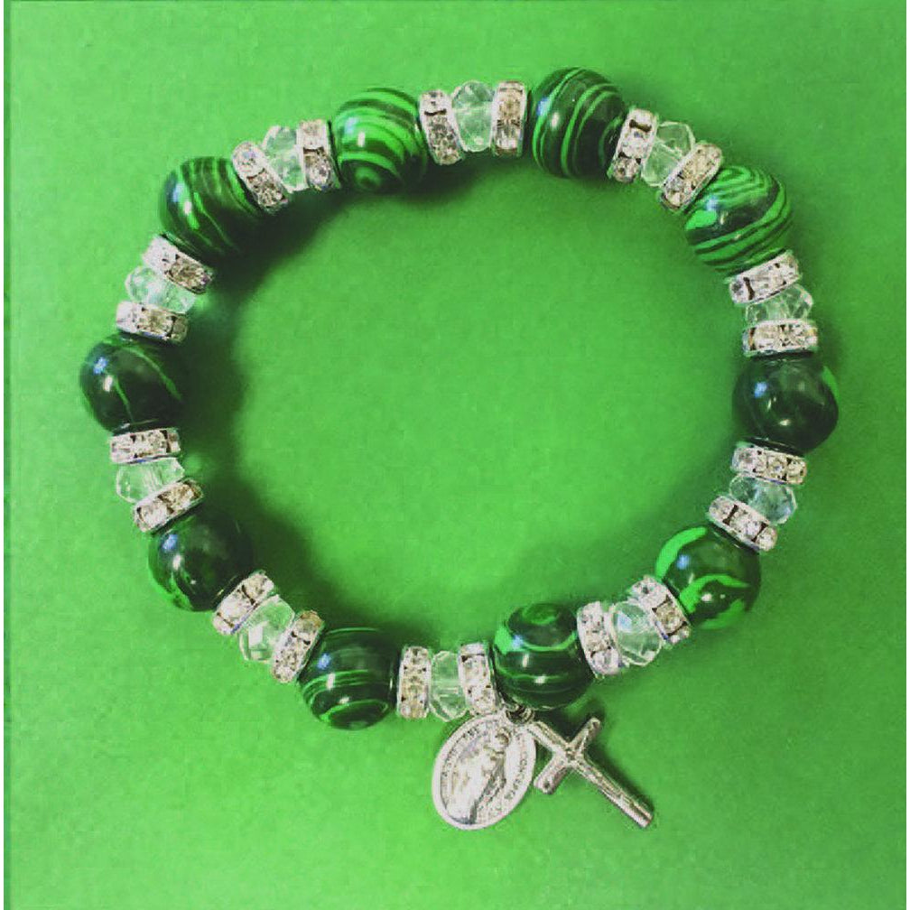 Irish Glass Stretch Bracelet - Saint Patrick Medal and crucifix - Pack of 3