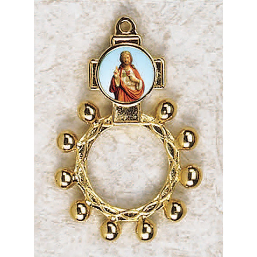 Sacred Heart - Finger Rosary - Graphic Gold Tone