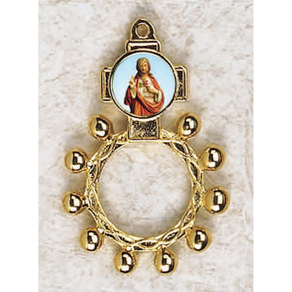 Sacred Heart - Finger Rosary - Graphic Gold Tone