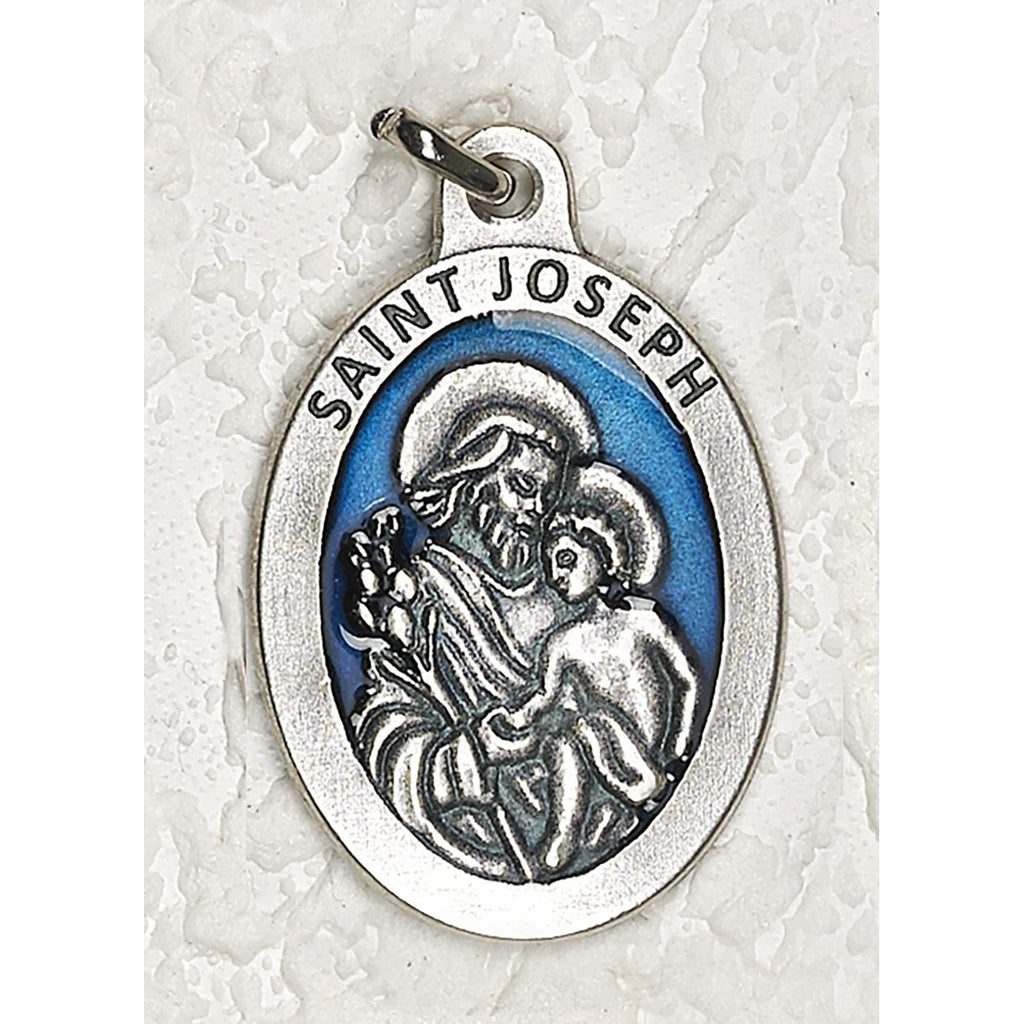 Saint Joseph 1-1/2 Inch Oval Blue Enamel Medal - Pack of 12