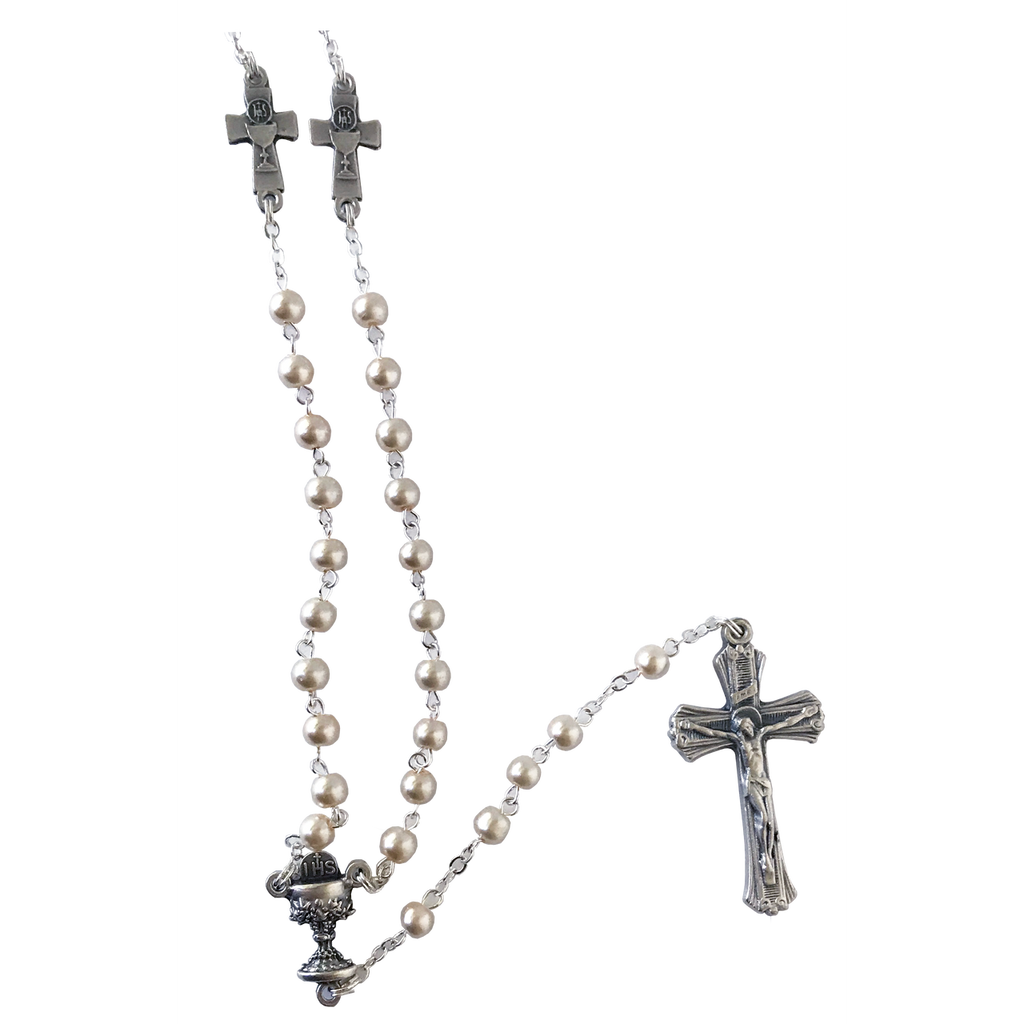 First Communion Rosary with Communion Cross Our Father Beads