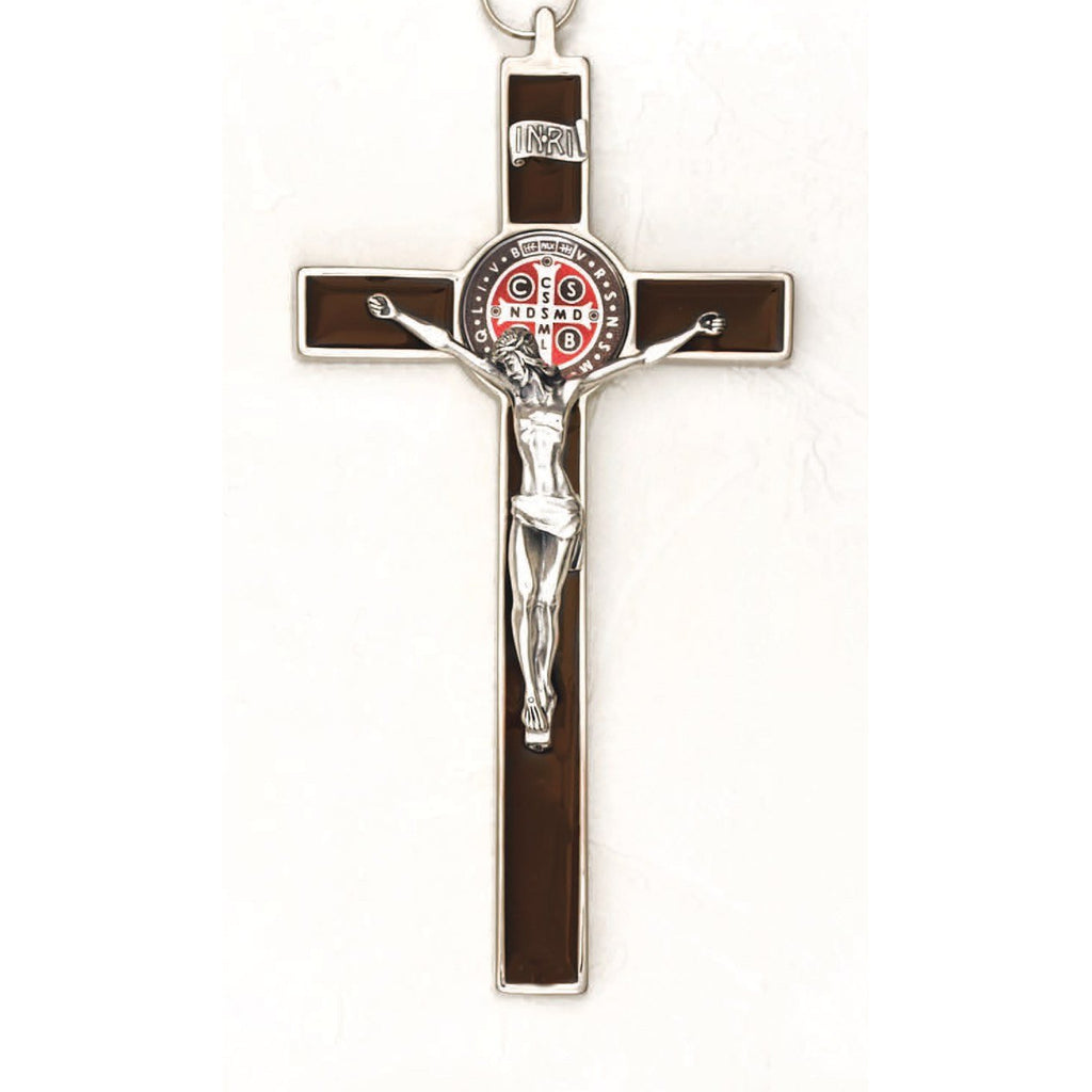 Saint Benedict Brown Enamel Cross - Brown Foil Medal