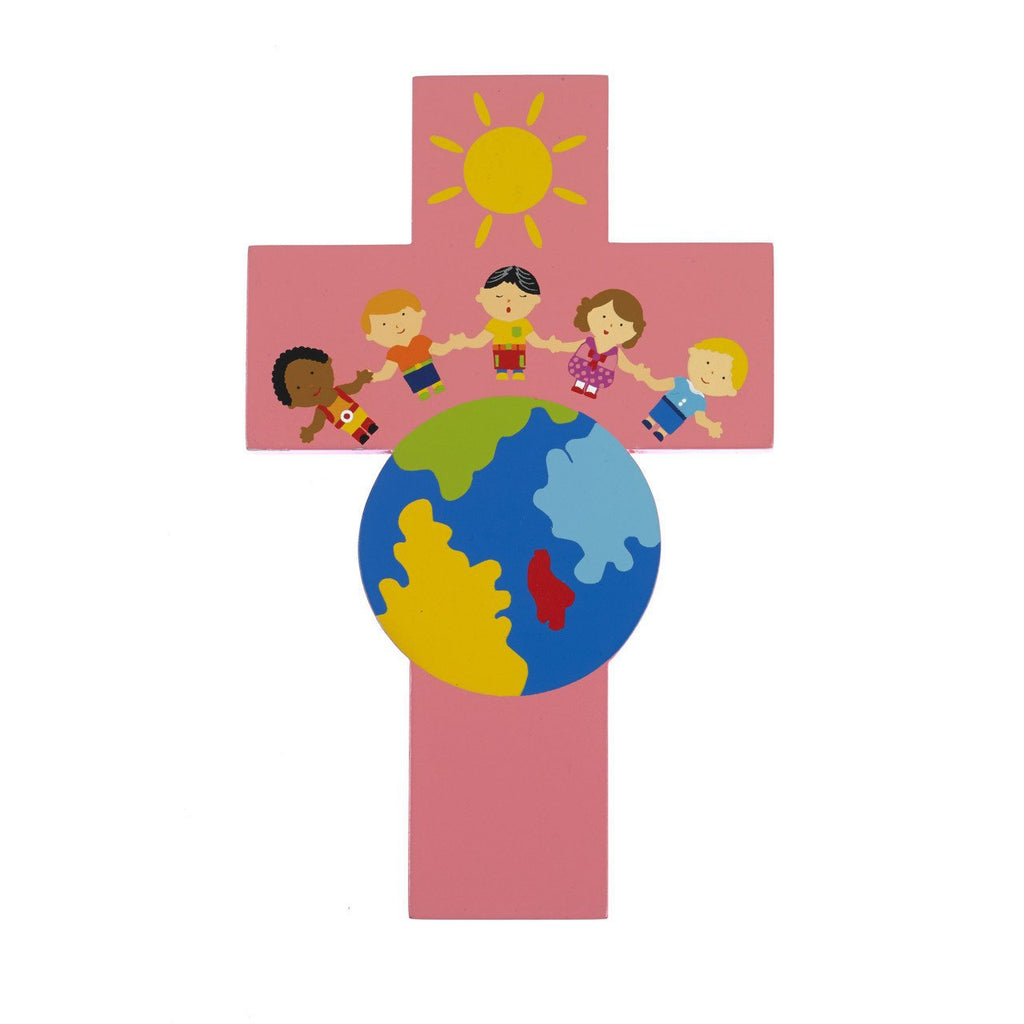 8 inch Wood Cross - Children of the World - Pink - Pack of 4