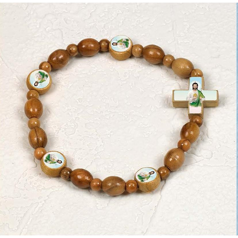 St Jude - Italian Olive Wood Stretch Bracelet - Pack of 6