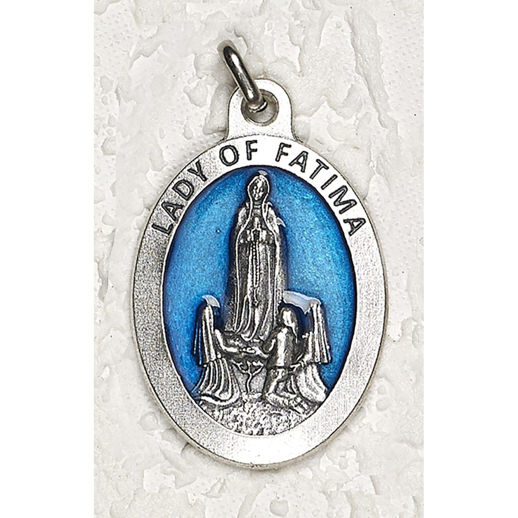 Lady of Fatima 1-1/2 Inch Oval Blue Enamel Medal - Pack of 12