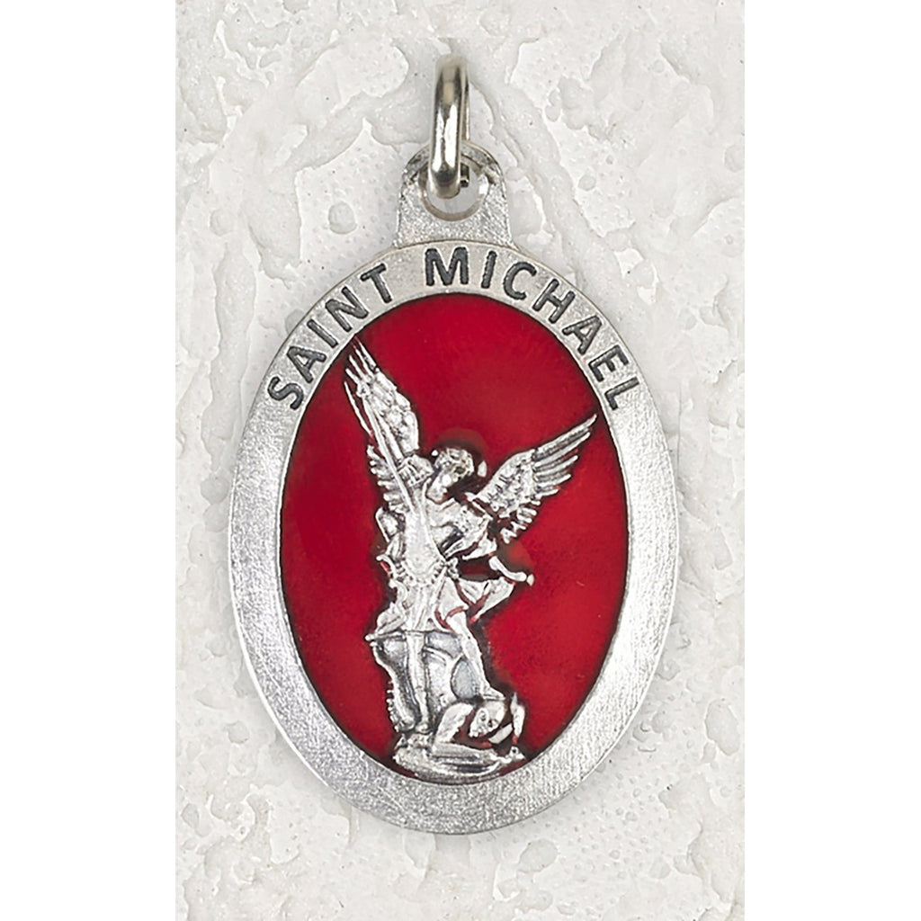Saint Michael  1-1/2 Inch Oval Red Enamel Medal - Pack of 12