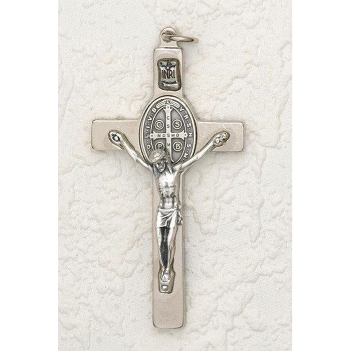 Saint Benedict Silver Tone Crucifix - Silver Tone Medal