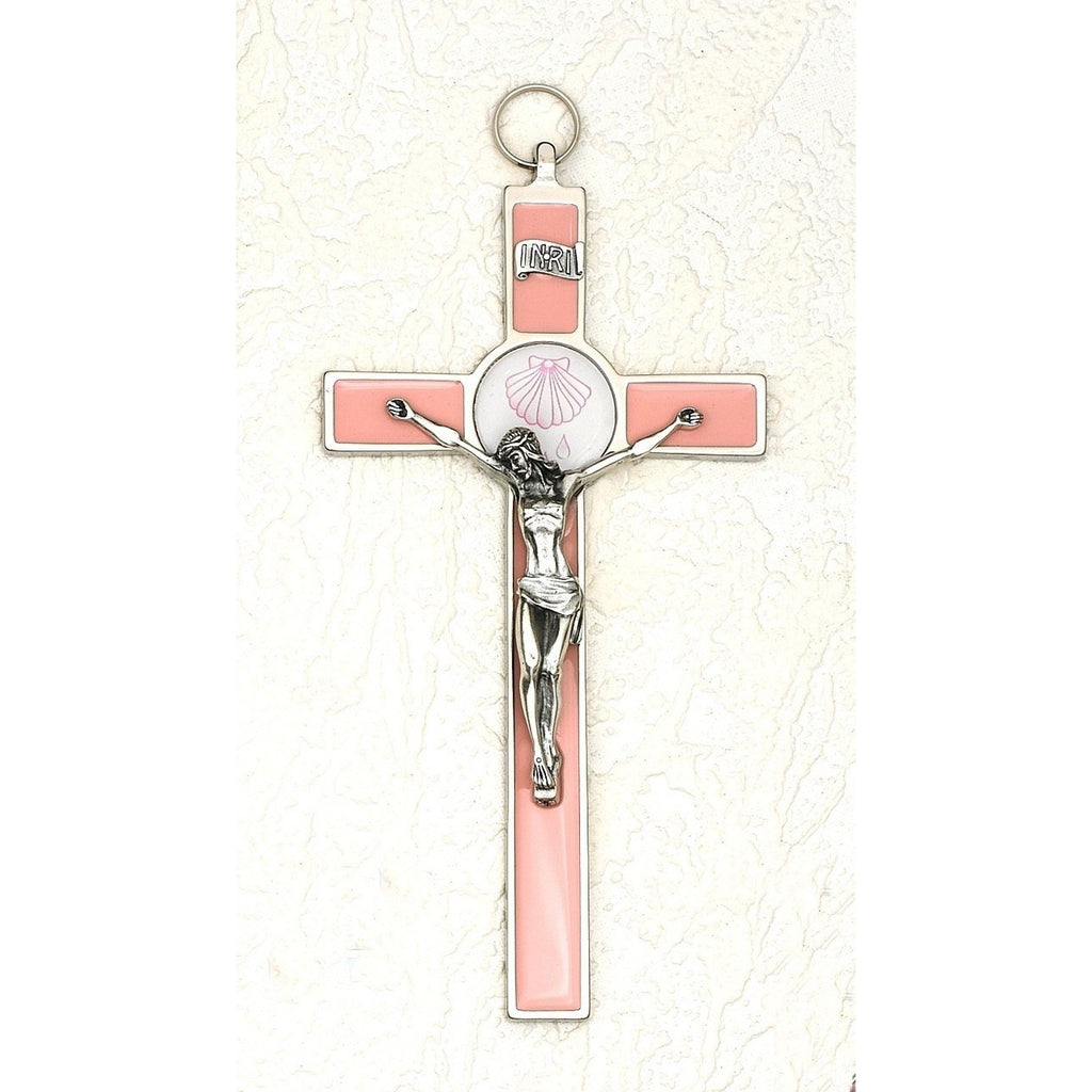 Pink Baptism Cross With Epoxy shell