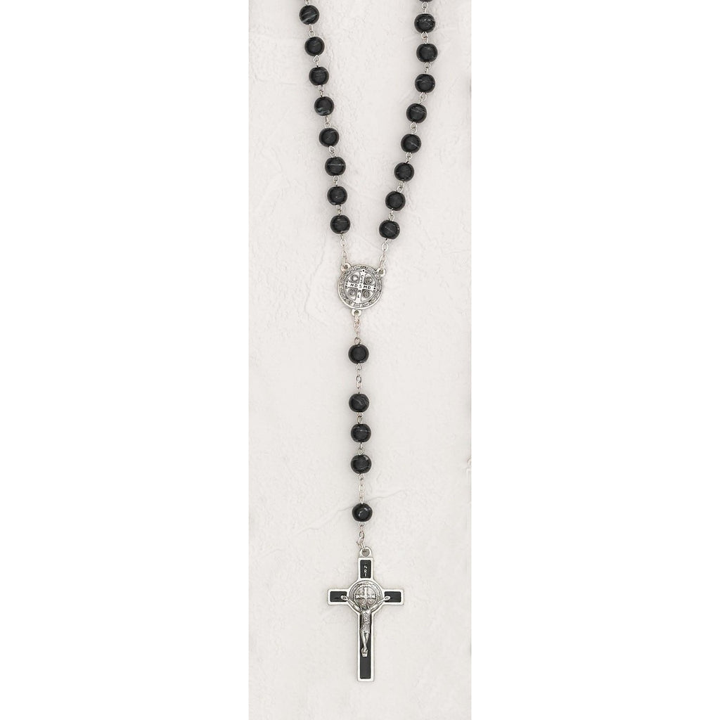 St Benedict Black Oval Wood Rosary