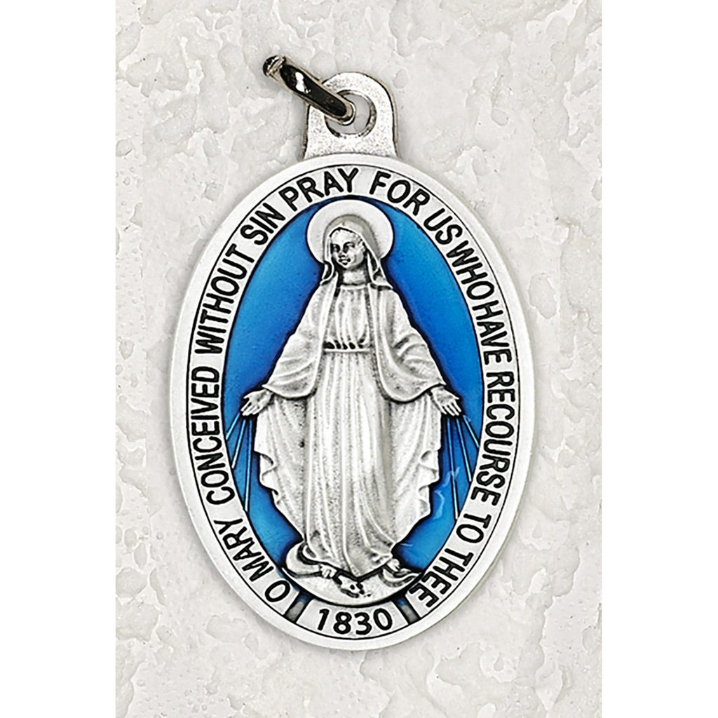 Miraculous Mary 1-1/2 Inch Oval Blue Enamel Medal - Pack of 12