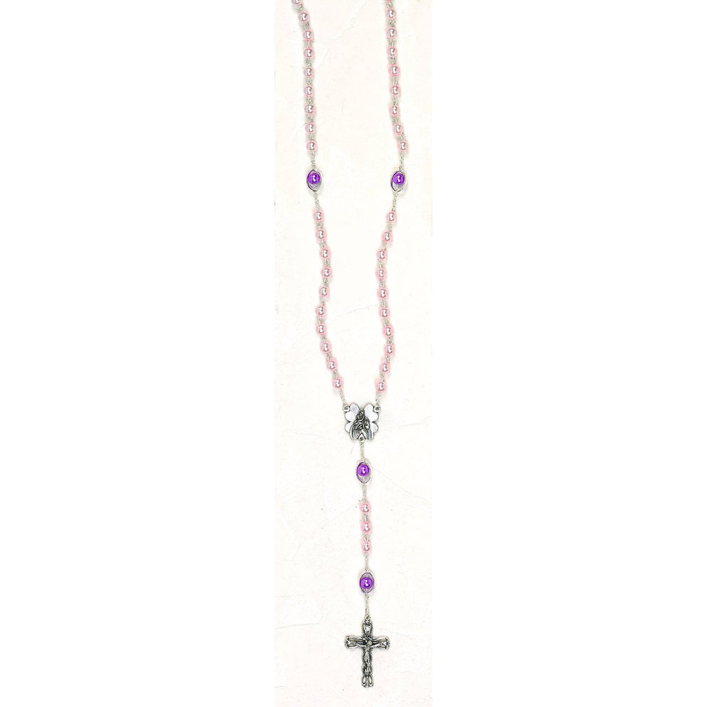 Pink Imitation Pearl Rosary - Mary Center & Oval Our Father Bead